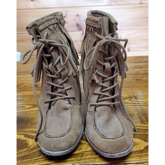 Gianni Bini Brown Leather Fringe Pointy Ankle Western Boots Booties Size 9.5 - Picture 4 of 12